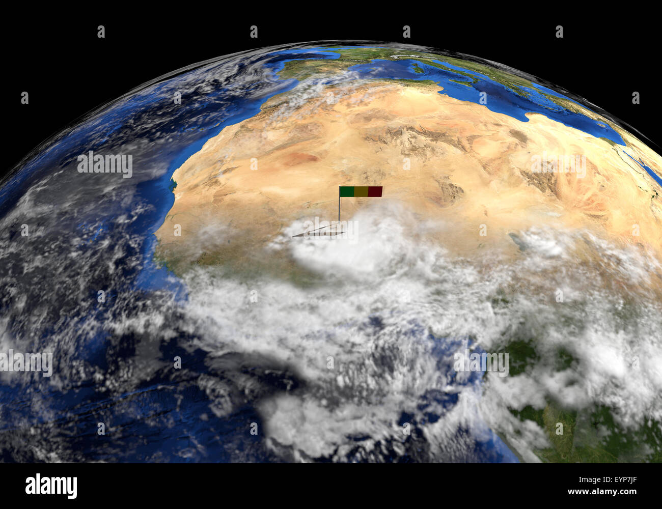 Drapeau Mali sur perche sur terre globe illustration - éléments de cette image fournie par la NASA Banque D'Images