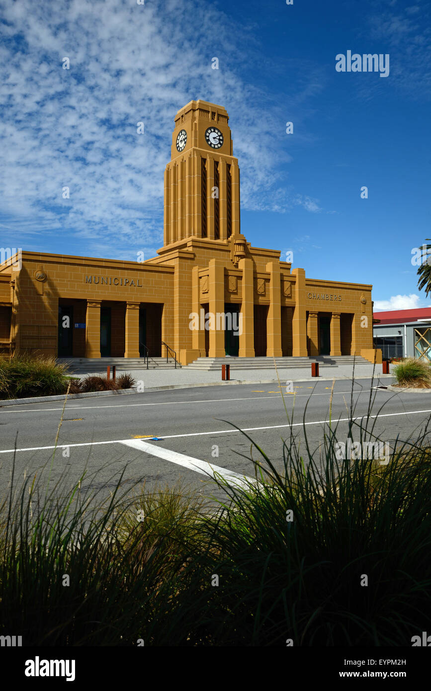 L'iconique Westport tour de l'horloge et du Conseil de l'établissement donne sur le centre-ville, de la côte ouest, Nouvelle-Zélande Banque D'Images