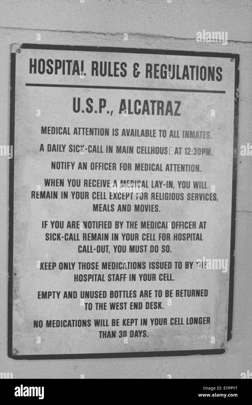 Règlement de l'hôpital d'Alcatraz Banque D'Images