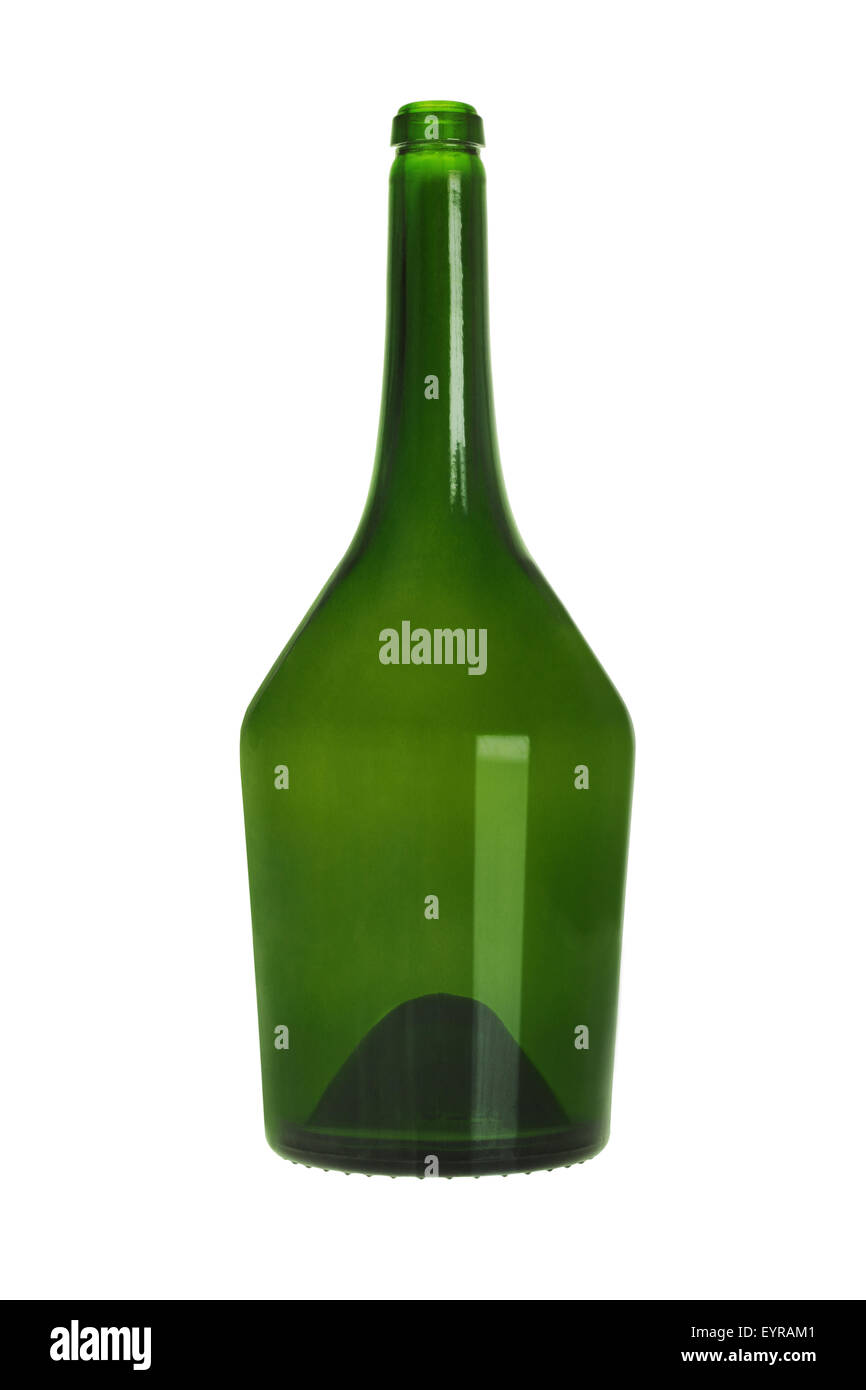 Bouteille en verre de couleur verte sur fond blanc Banque D'Images