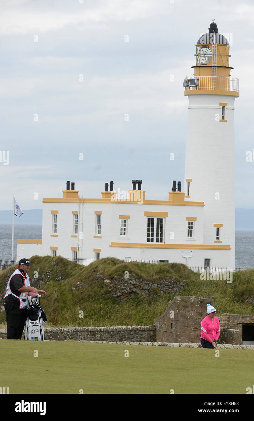 Turnberry, Ecosse. 09Th Aug 2015. Ricoh Womens British Open Golf tour final le jour 4. Maria McBride après son 2ème tir sur le 9ème trou avec le célèbre phare de Turnberry Crédit derrière : Action Plus Sport/Alamy Live News Banque D'Images