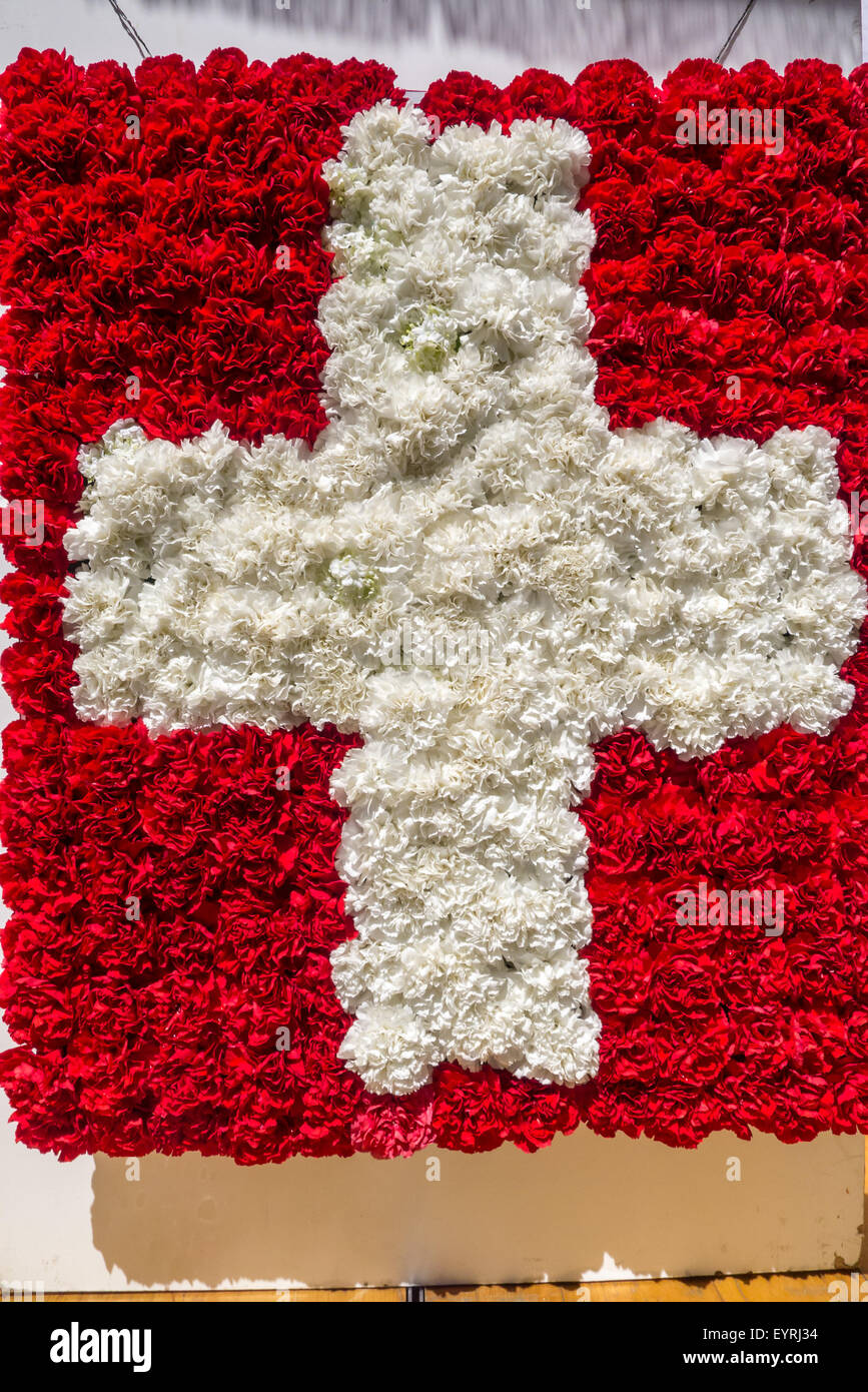 La Suisse. Drapeau suisse faite avec du rouge et blanc fleurs d'oeillet. Banque D'Images