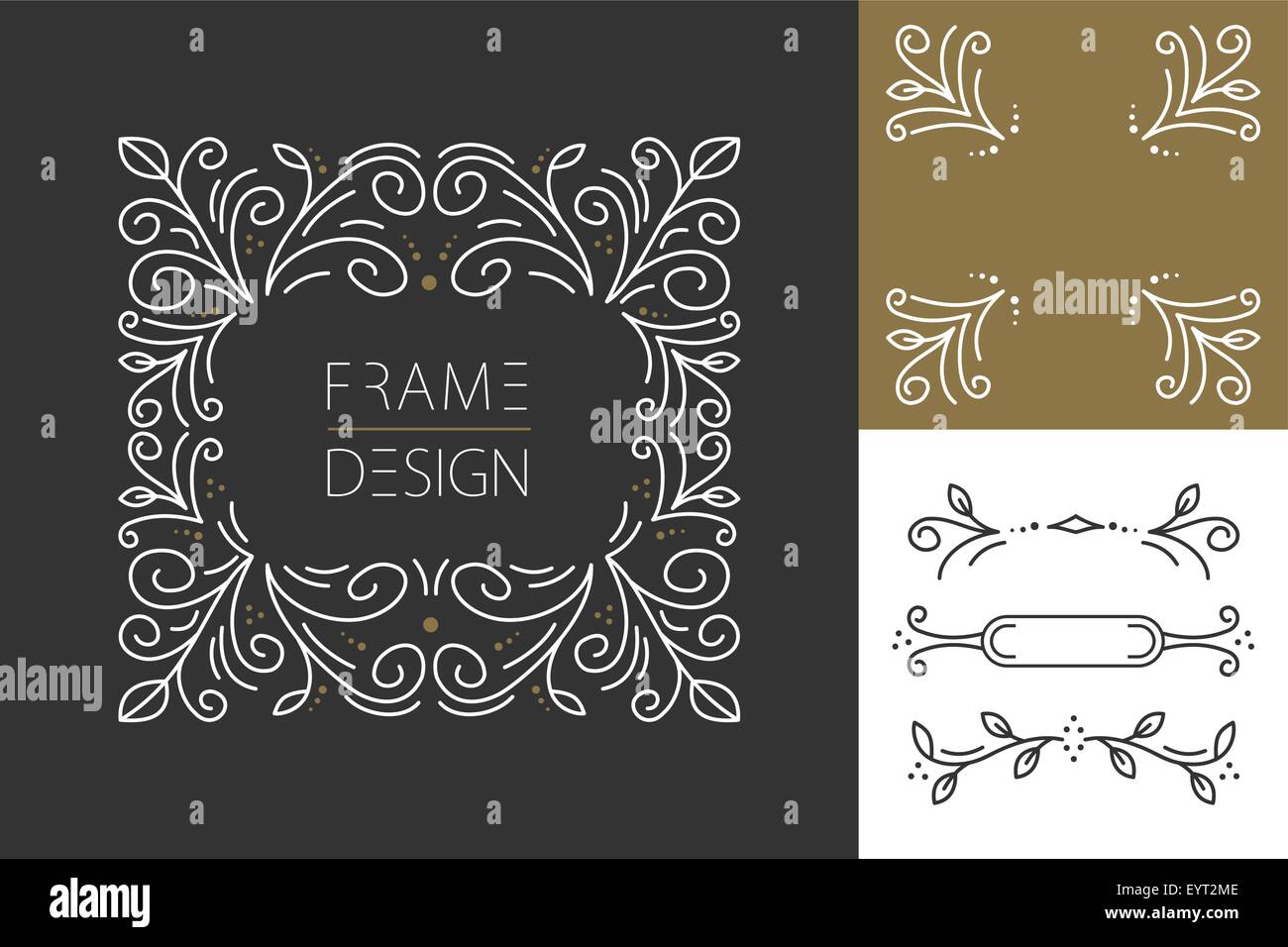 Hipster Vintage Retro design ligne jeu de trames et monogramme frontières dans un style floral. Idéal pour carte de voeux, marque design Illustration de Vecteur