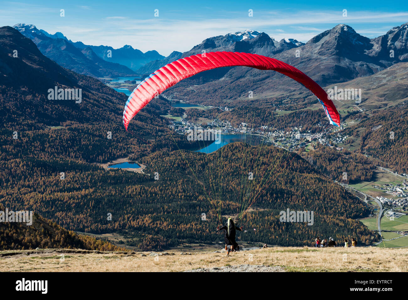 L'Engadine, de parapente, Muottas Muragl, Suisse, Saint Moritz Banque D'Images