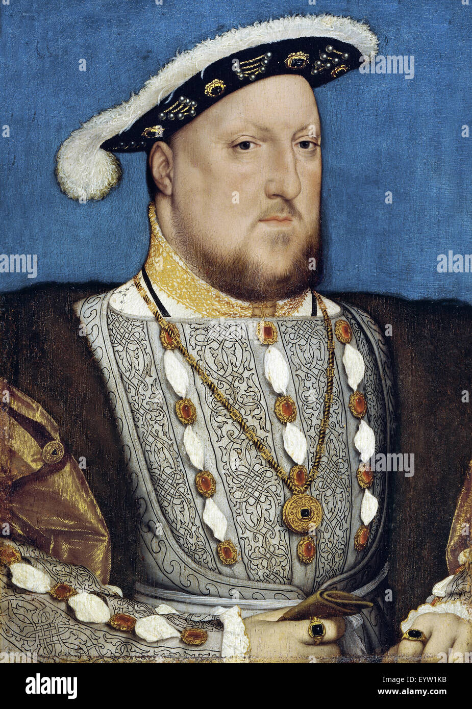 Hans Holbein le Jeune, Portrait d'Henri VIII d'Angleterre. Circa 1537. Huile sur panneau. Musée Thyssen-Bornemisza, Madrid, Espagne. Banque D'Images