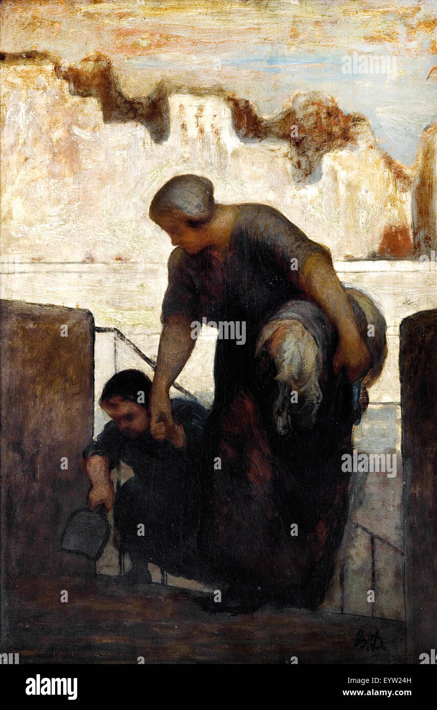 Honoré Daumier, la blanchisseuse. Circa 1863. Huile sur bois. Musée d'Orsay, Paris, France. Banque D'Images