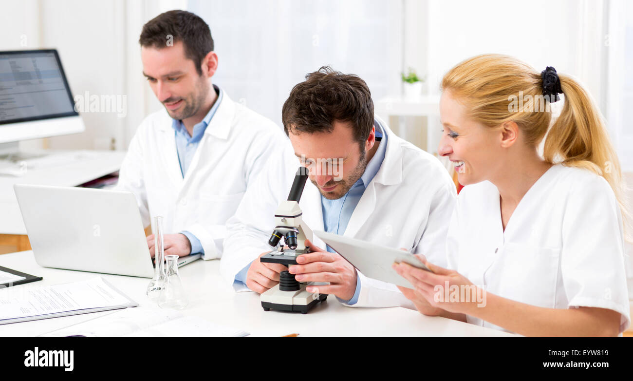 Une équipe de scientifiques travaillant ensemble au laboratoire Banque D'Images