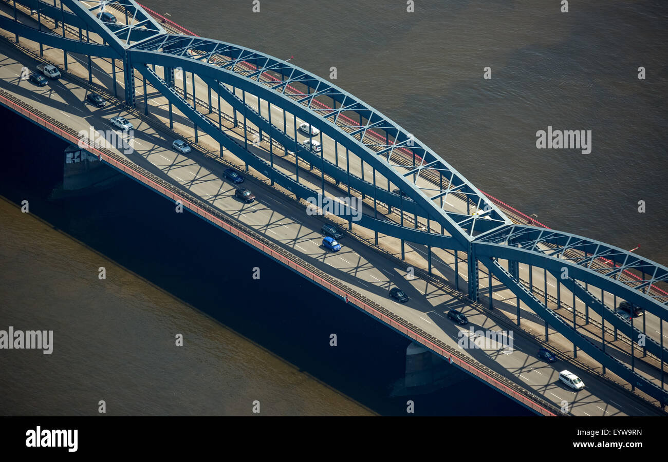 La construction en acier du pont sur le Freihafenelbbrücke Norderelbe, port de Hambourg, de l'Elbe, Hambourg, Allemagne Banque D'Images