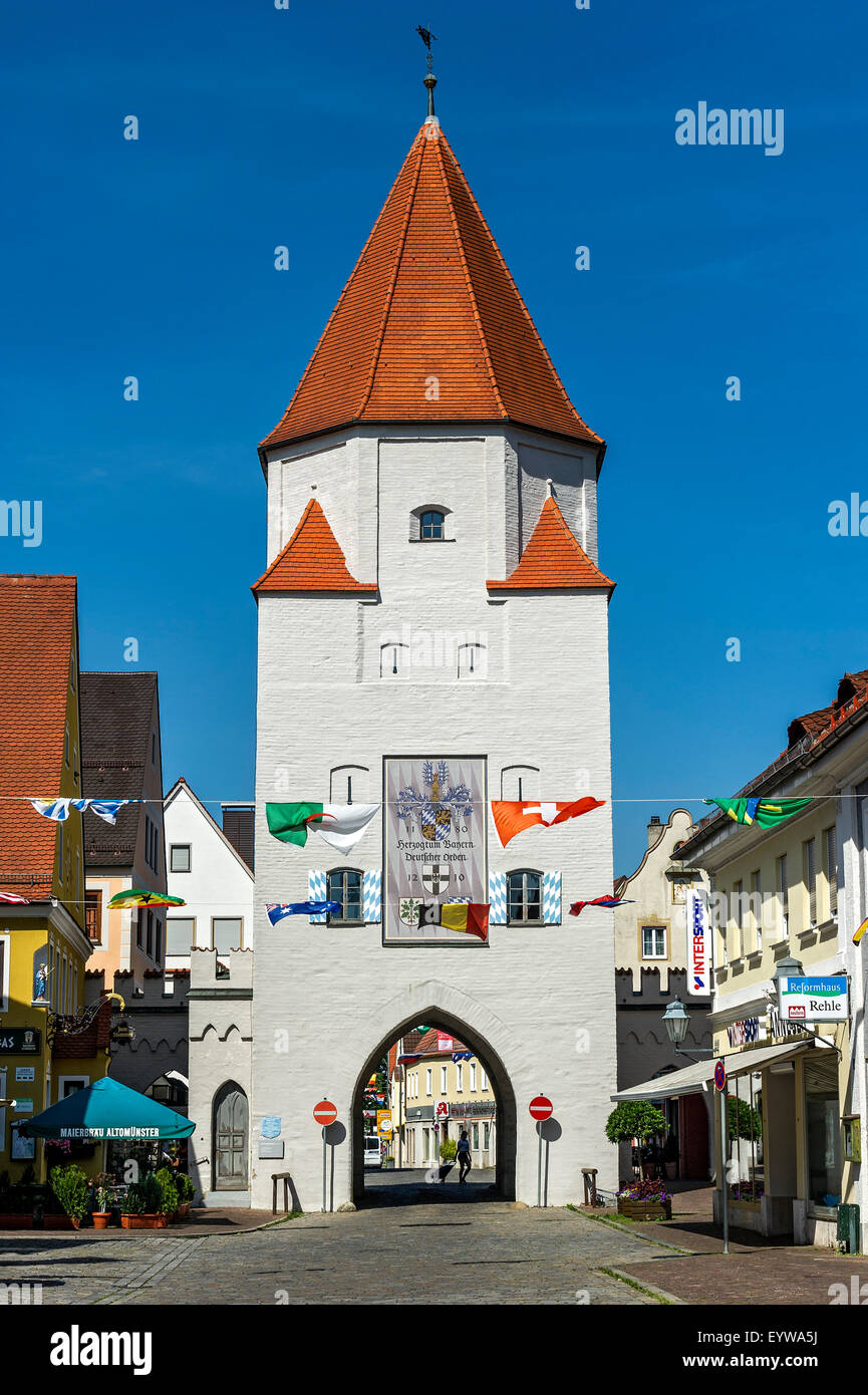 Cité médiévale Unteres Tor ou abaisser la porte, Fürstenfeldbruck, souabe, Bavière, Allemagne Banque D'Images