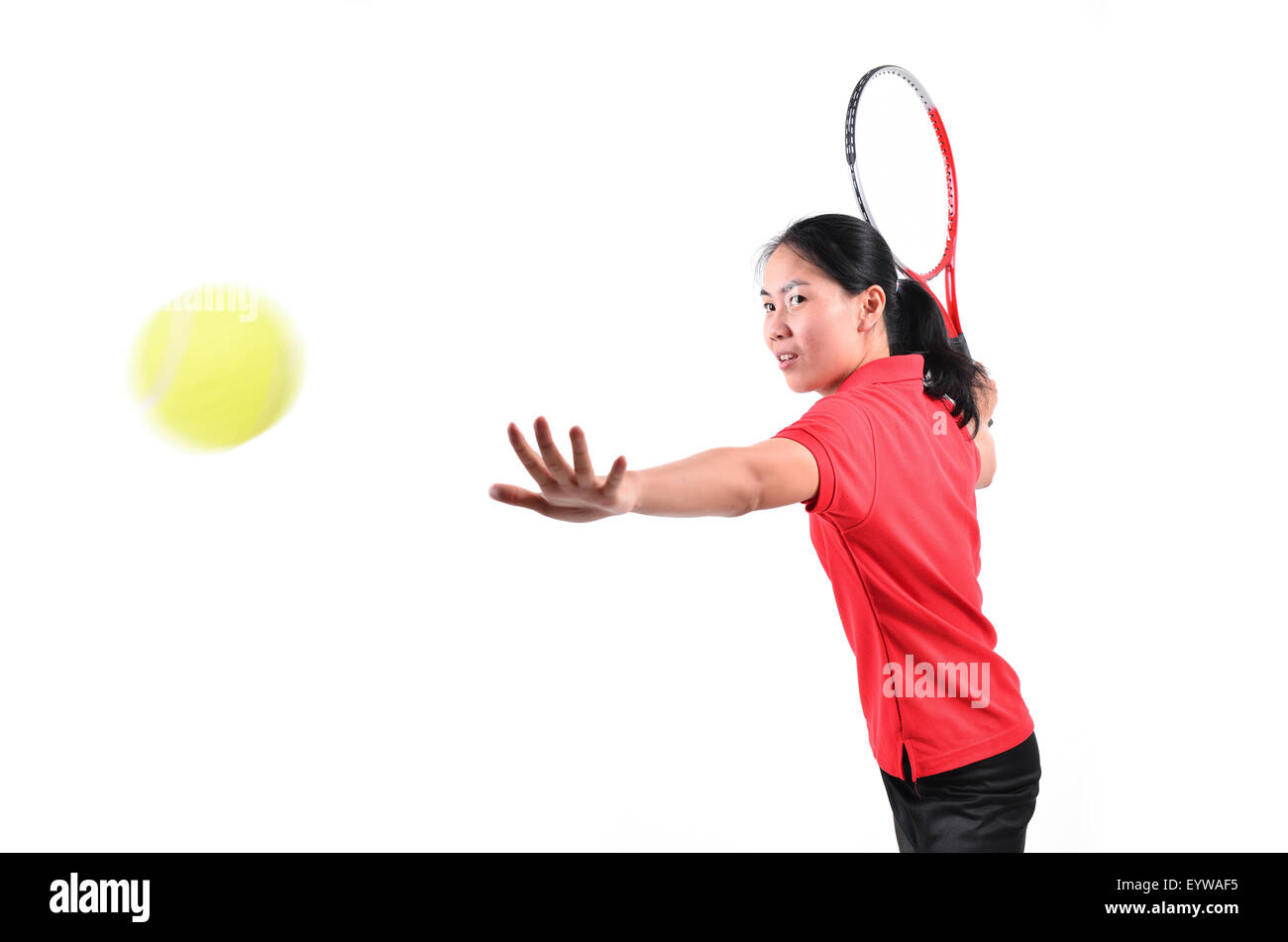 Tennis player isolé sur fond blanc Banque D'Images