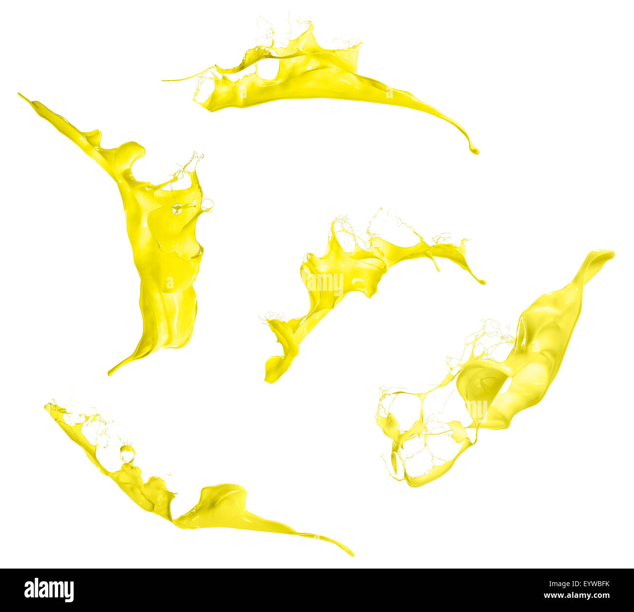 Éclaboussures de peinture jaune isolé sur fond blanc Banque D'Images