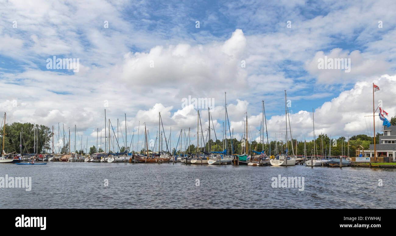 Vue sur la marina à Aalsmeer, Westeinderplassen, un complexe de lacs à Aalsmeer, Hollande du Nord, Pays-Bas. Banque D'Images