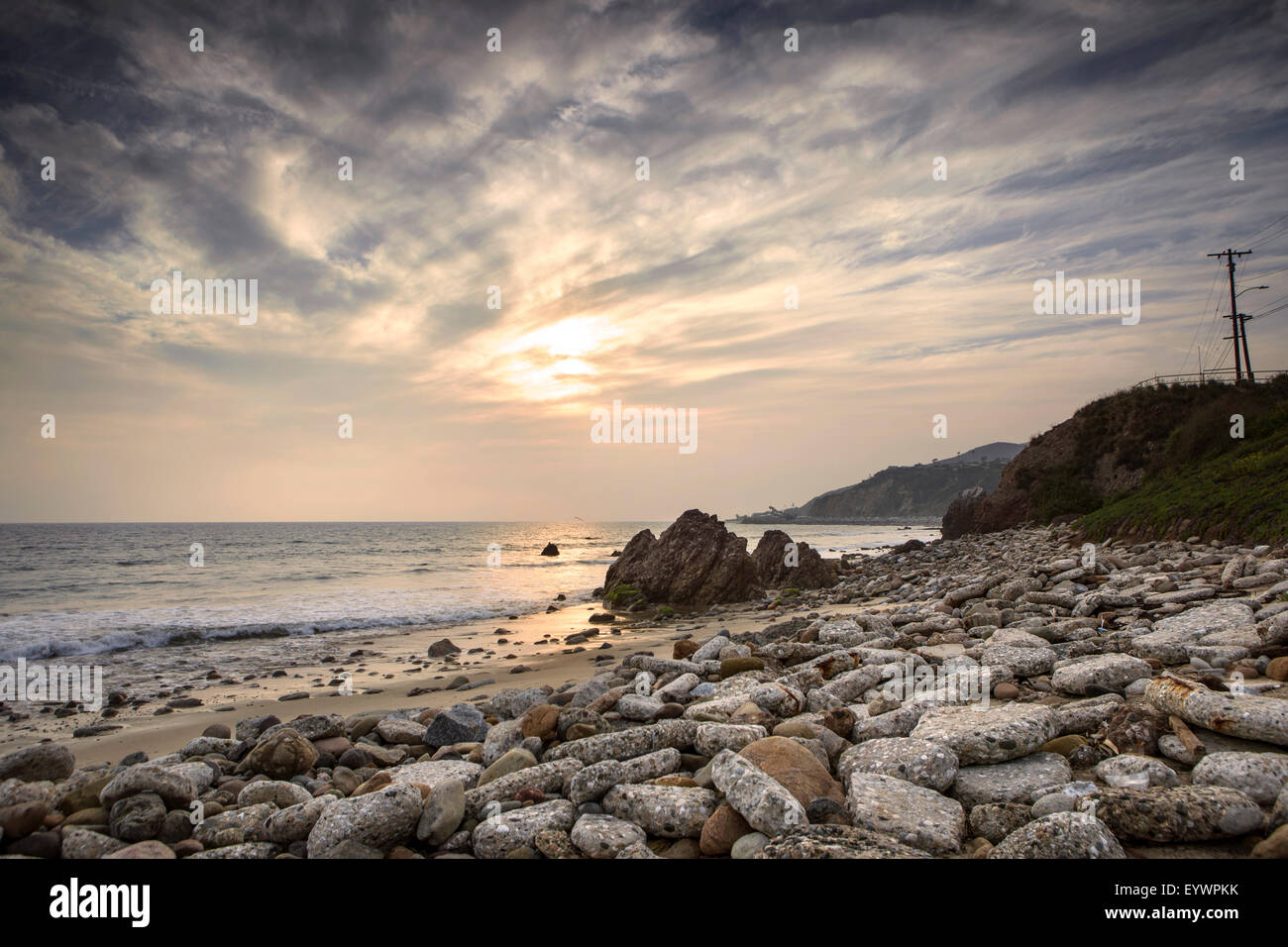 Coucher du soleil sur la plage de Will Rogers, Pacific Palisades, Californie, États-Unis d'Amérique, Amérique du Nord Banque D'Images