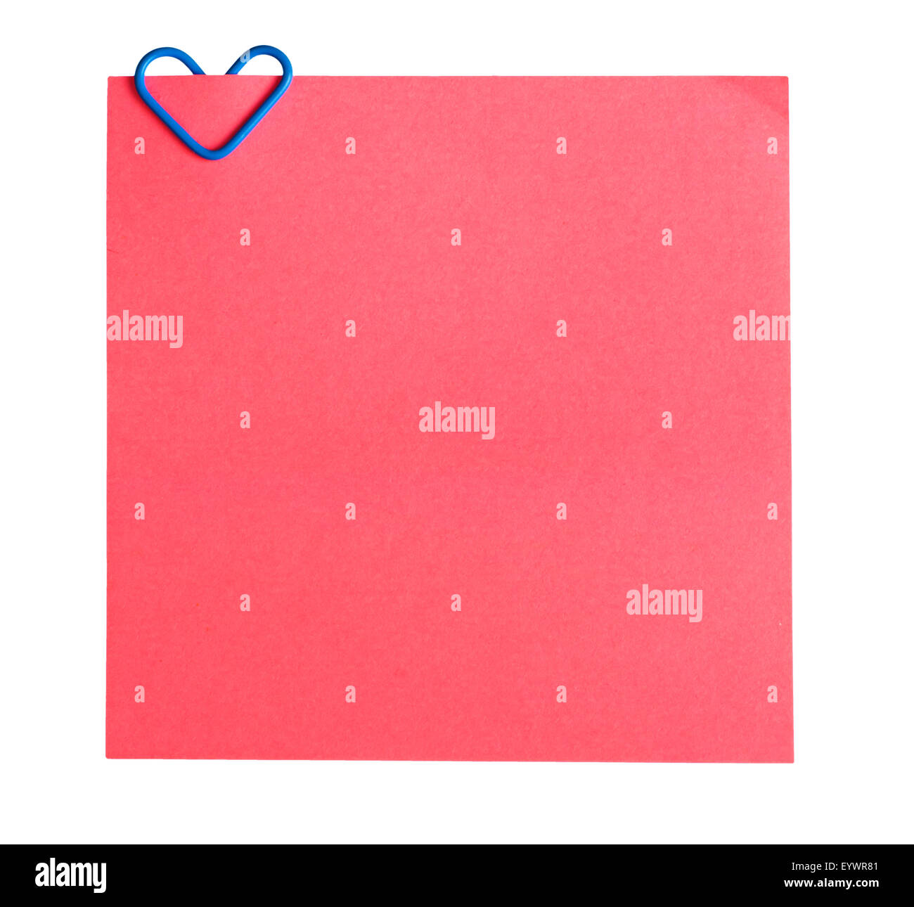 Memo clip papier et sous la forme de coeur isolé sur fond blanc Banque D'Images