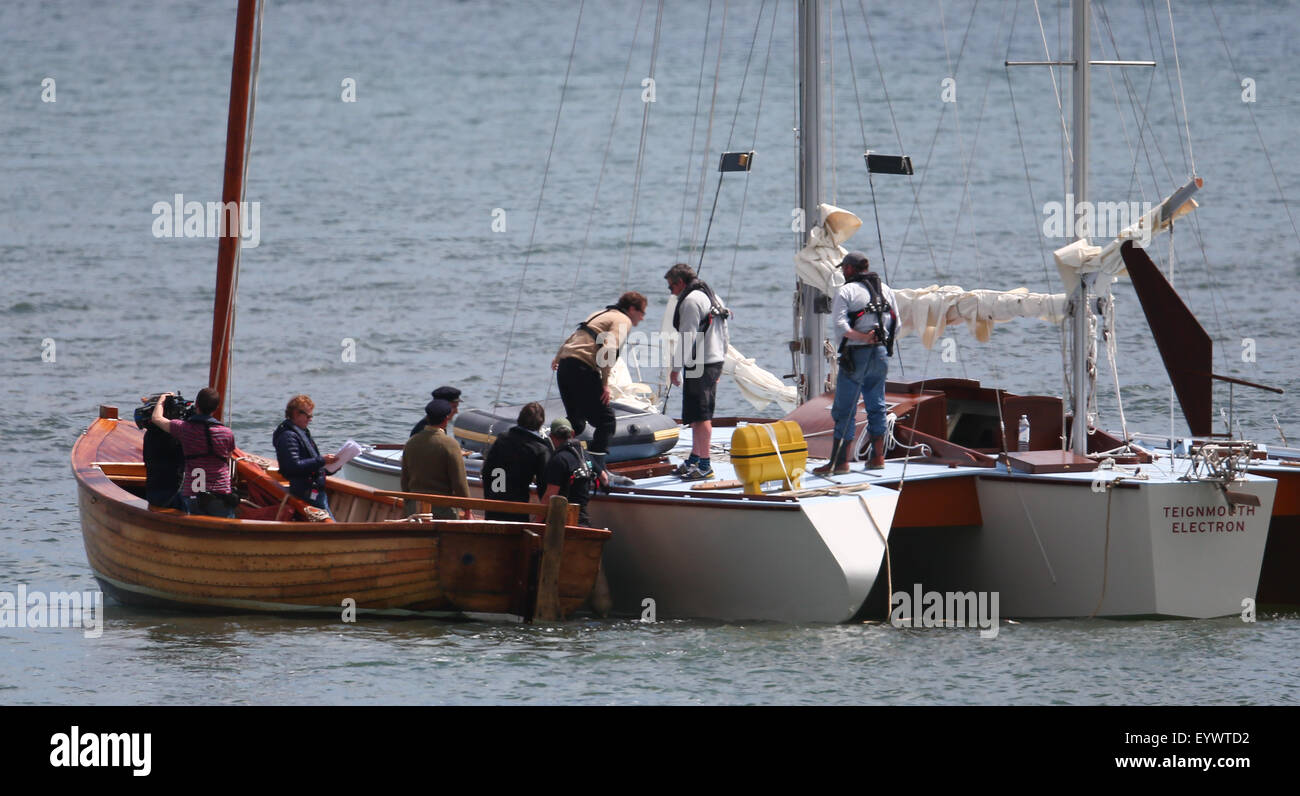 Colin Firth et Rachel Weisz film une scène pour la encore comme Donald Crowhurst untitled biopic avec : Colin Firth Où : Devon, Royaume-Uni Quand : 03 juin 2015 C Banque D'Images