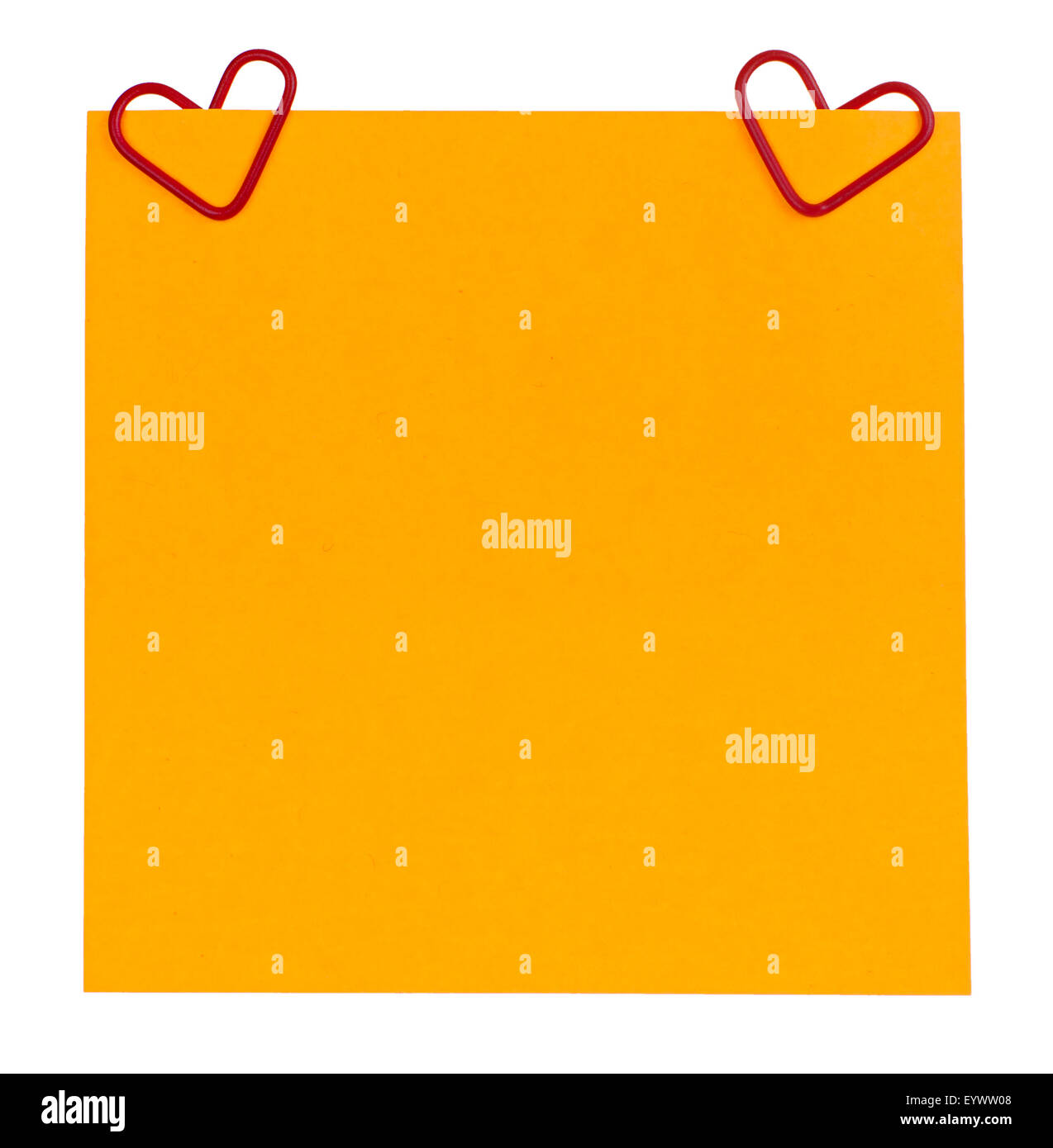 Papier de rappel et clip en forme de coeur isolé sur fond blanc Banque D'Images