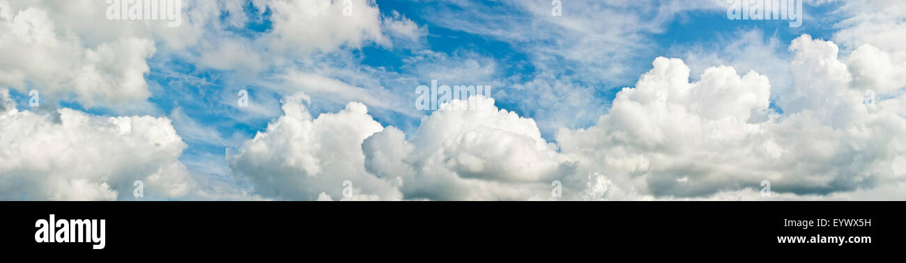 Panorama avec cumulus blanc et bleu ciel Banque D'Images