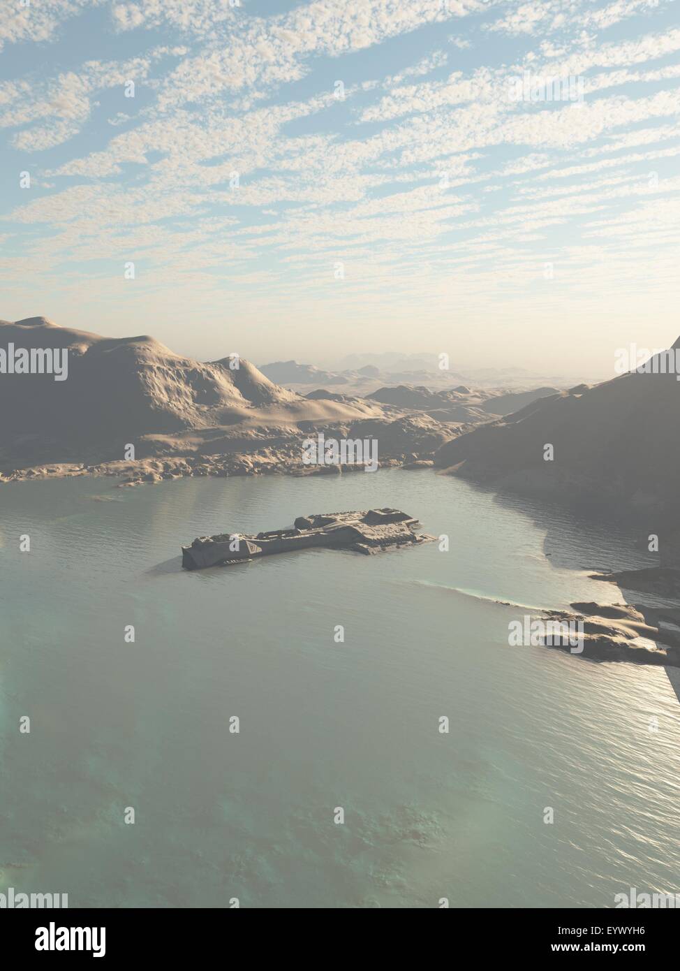 Spaceship Crash Landing en mer Banque D'Images