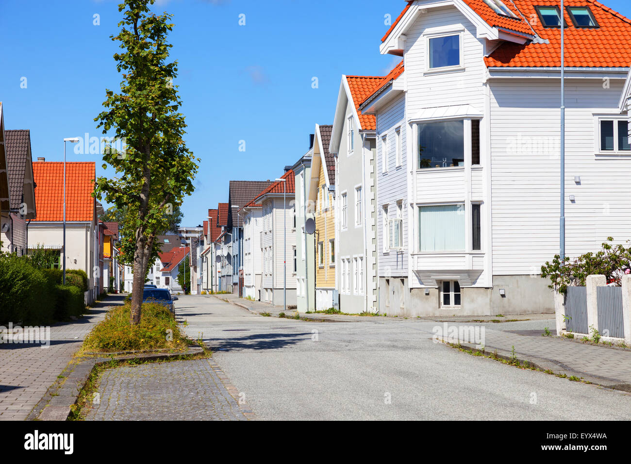 Rangée de maisons typiques en Norvégien de Stavanger. Banque D'Images