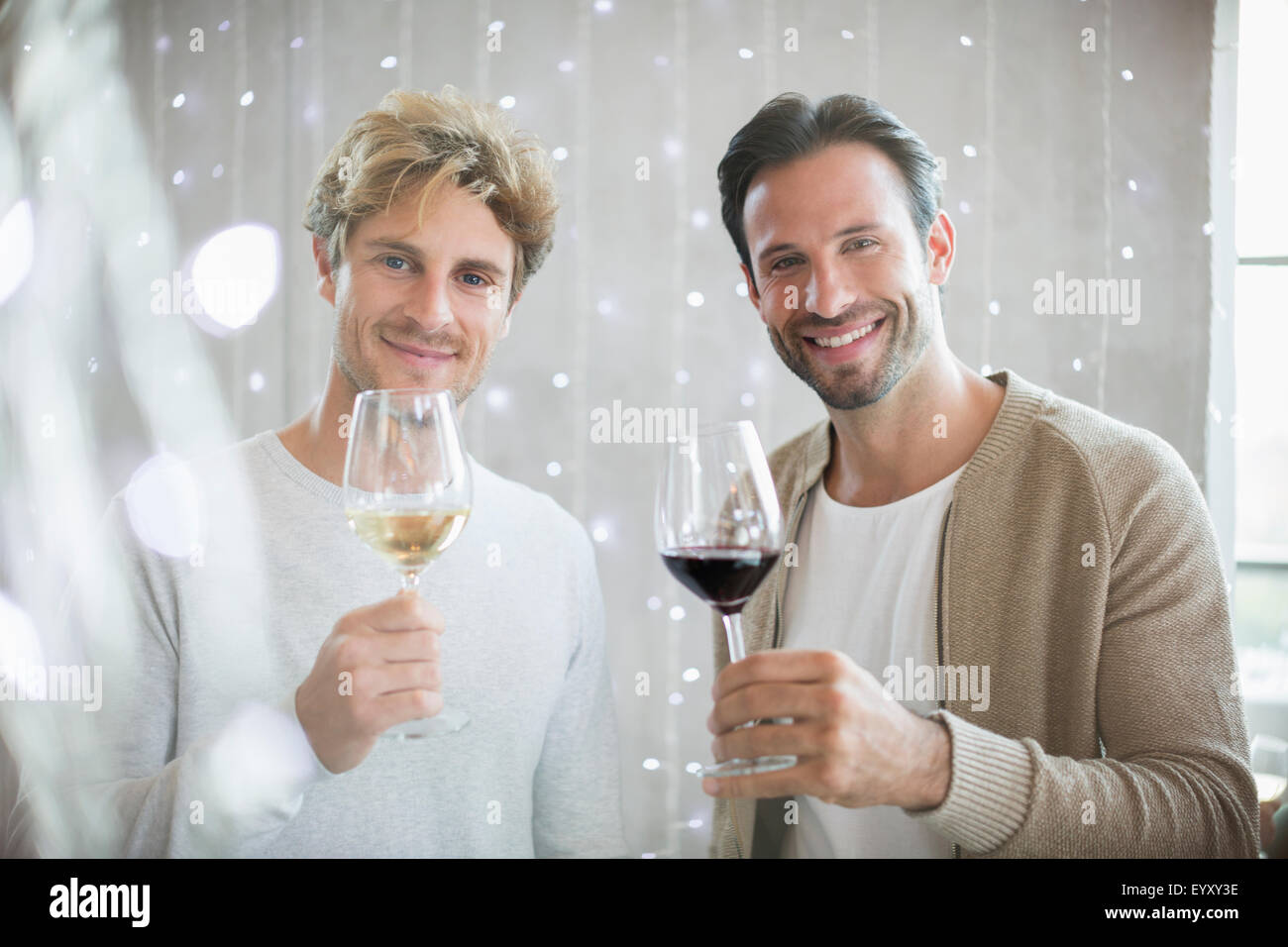 Portrait smiling men dégustation de vin Banque D'Images