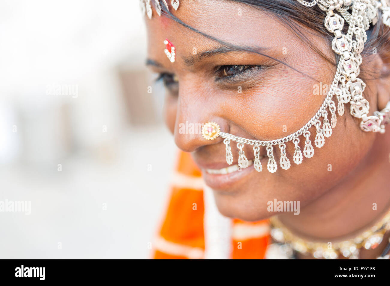Close up of Indian woman wearing bijoux traditionnels Banque D'Images