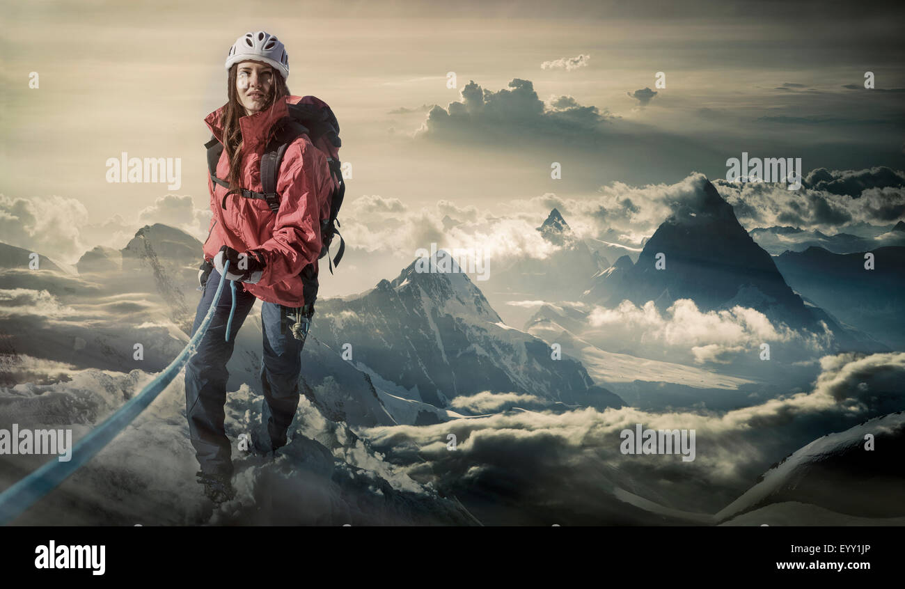 Caucasian hiker escalade montagne, Monte Rosa, Alpes, Italie Banque D'Images