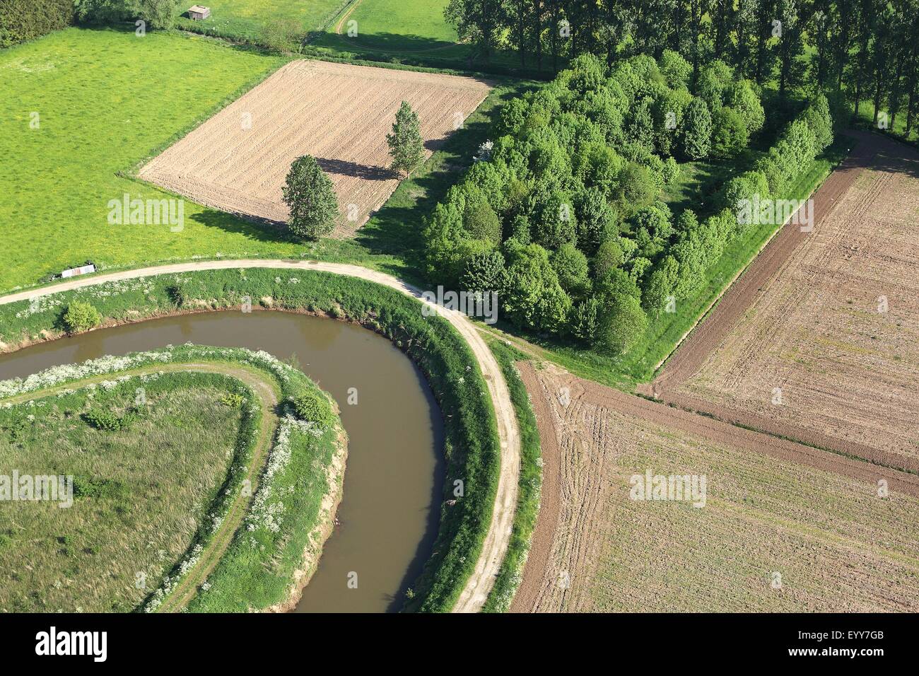 Vue aérienne de la rivière Demer, cours de Belgique Banque D'Images