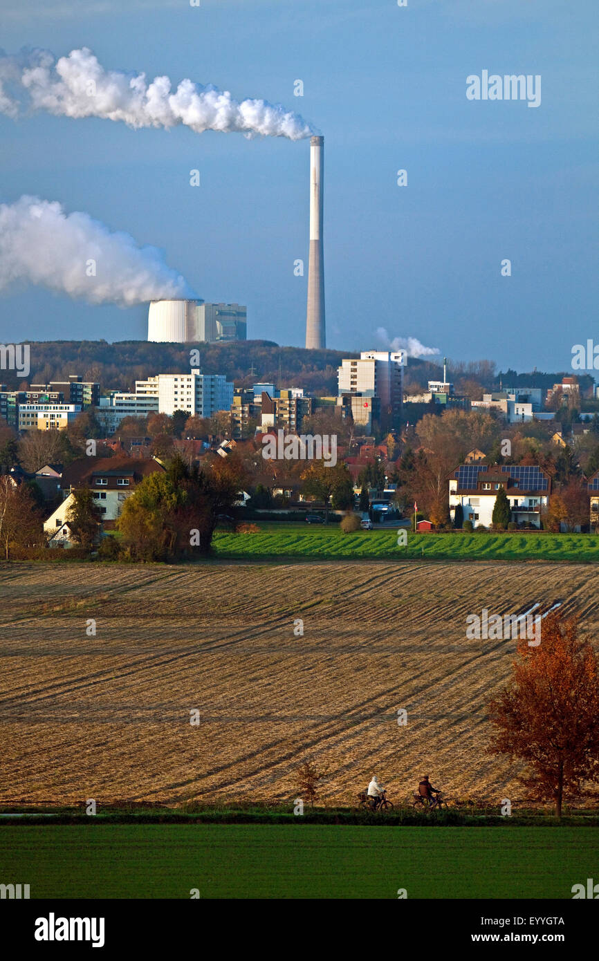 L'agriculture en face de paysages industriels devant Bergkame, Allemagne, Rhénanie du Nord-Westphalie, Ruhr, Bergkamen Banque D'Images