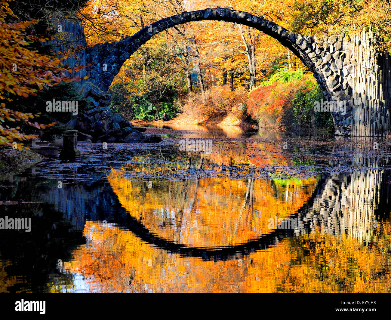 Rackotz au pont du parc des Rhododendrons Kromlau, Allemagne, Saxe, Bavière, Berlin Banque D'Images