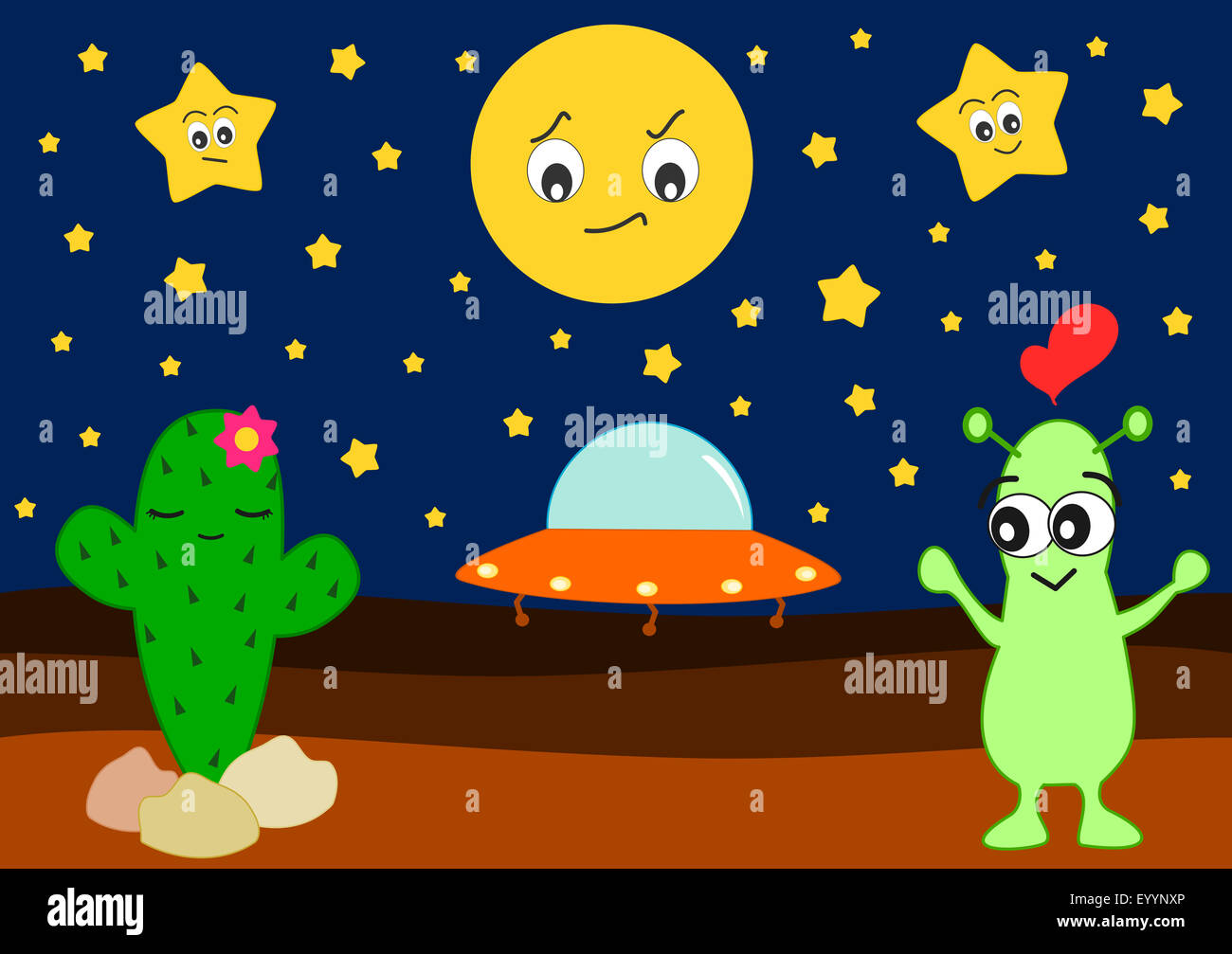 Funny Cartoon Alien Dans L Amour Avec L Humour Cactus Cute Illustration Photo Stock Alamy