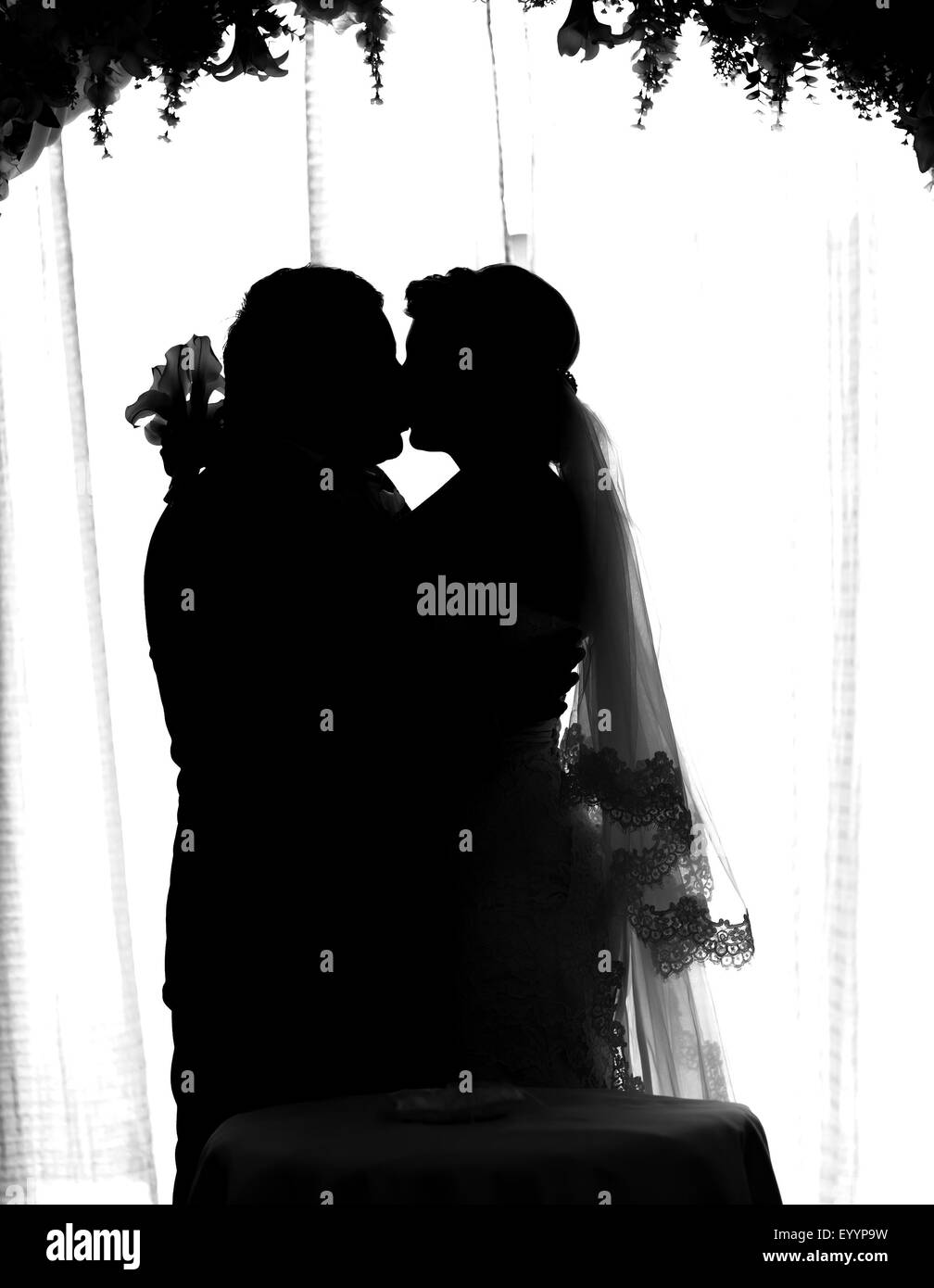 Silhouette de la mariée et le marié Banque D'Images