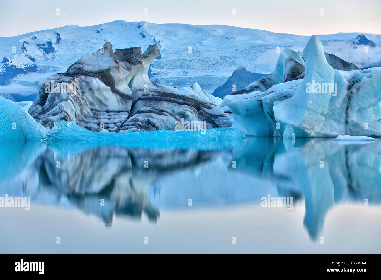 Joekulsarlon lac glaciaire et la glace de glacier Vatnajoekull, l'Islande, l'Austurland, Knappavellir Banque D'Images