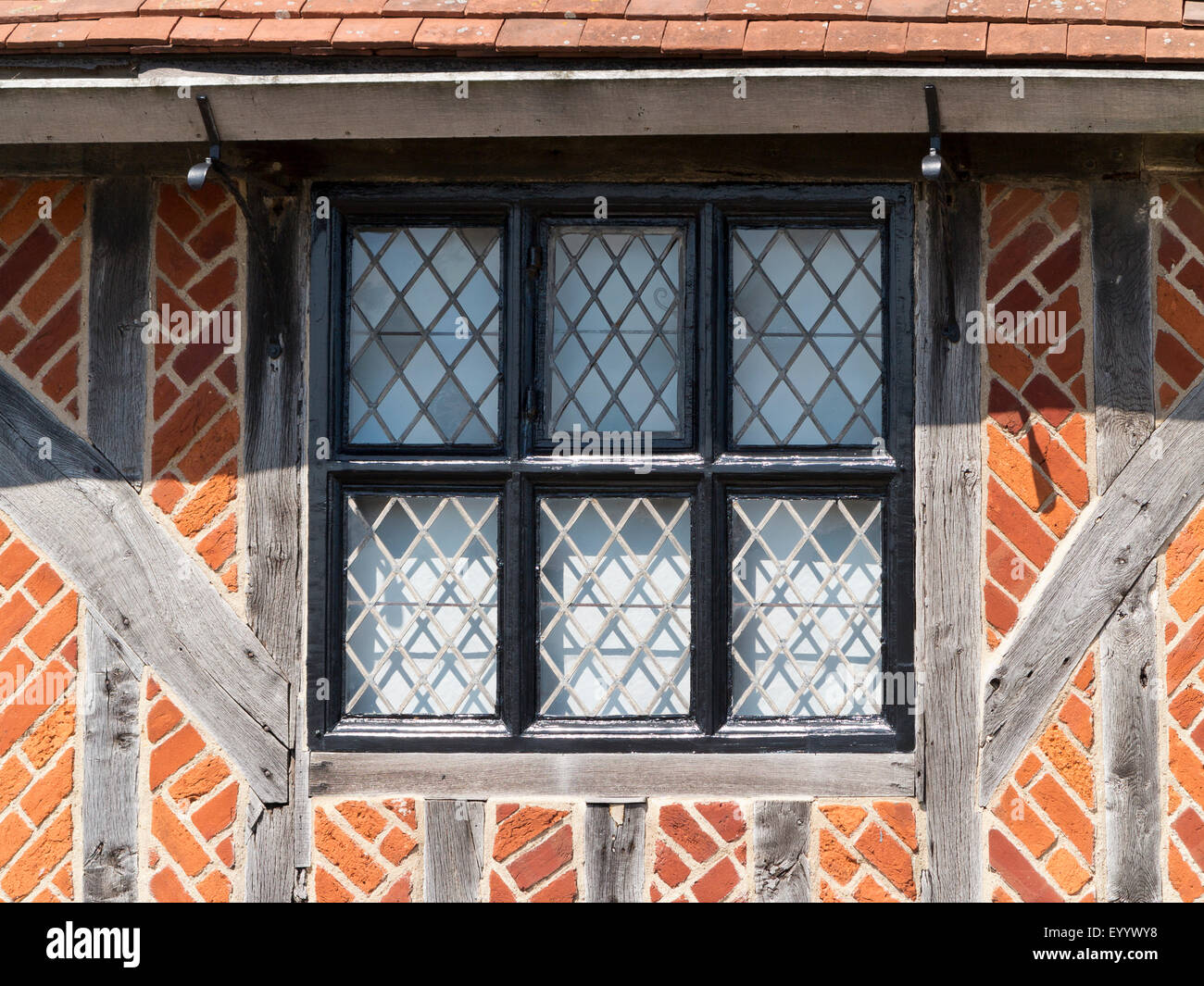 Détail de l'architecture vernaculaire Norfolk montrant la construction à ossature bois avec remplissage en brique herringbone Banque D'Images