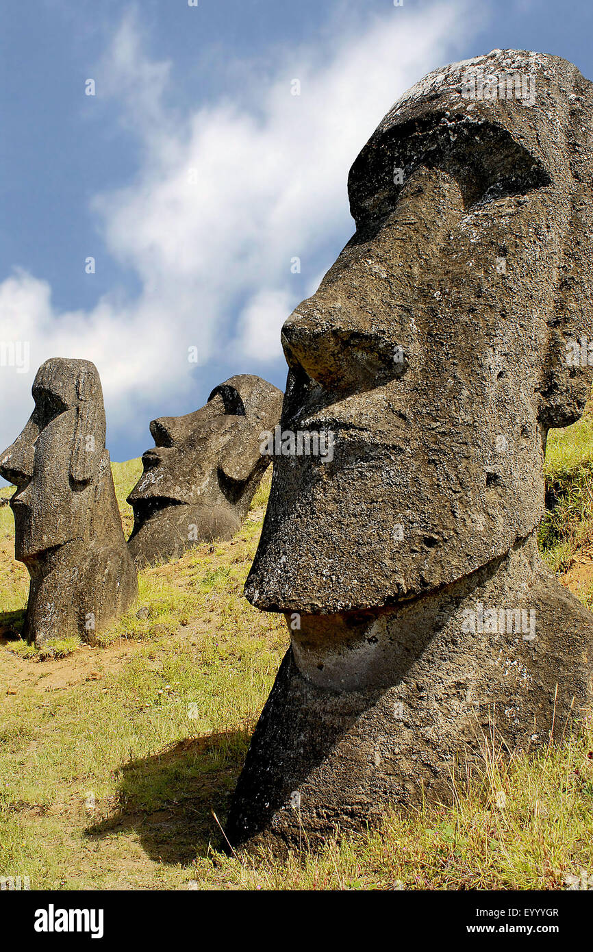 Moai statues, Chili, parc national de Rapa Nui Banque D'Images