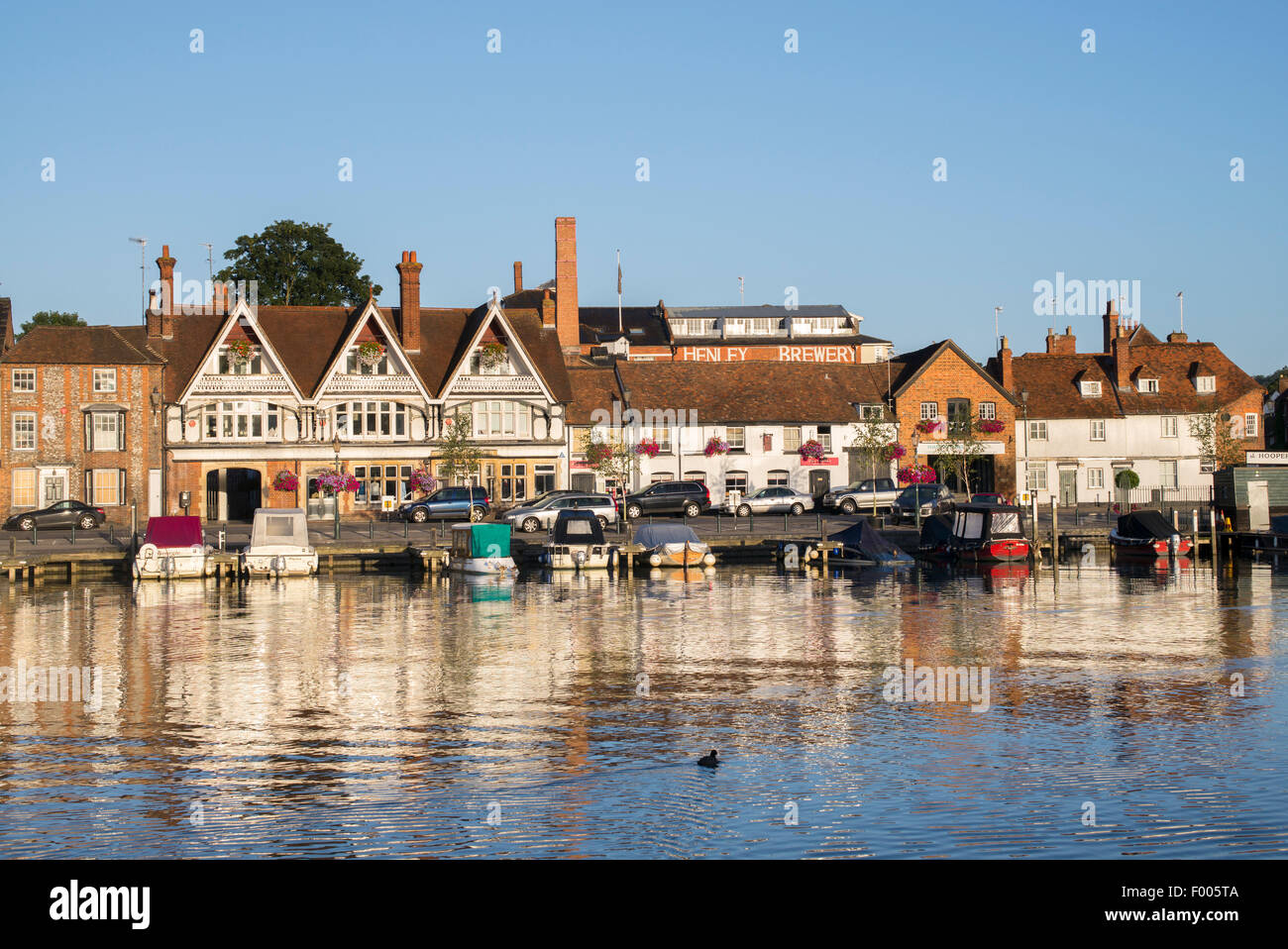 Henley on Thames la cisjordanie river front dans la lumière du soleil tôt le matin. Oxfordshire, Angleterre Banque D'Images