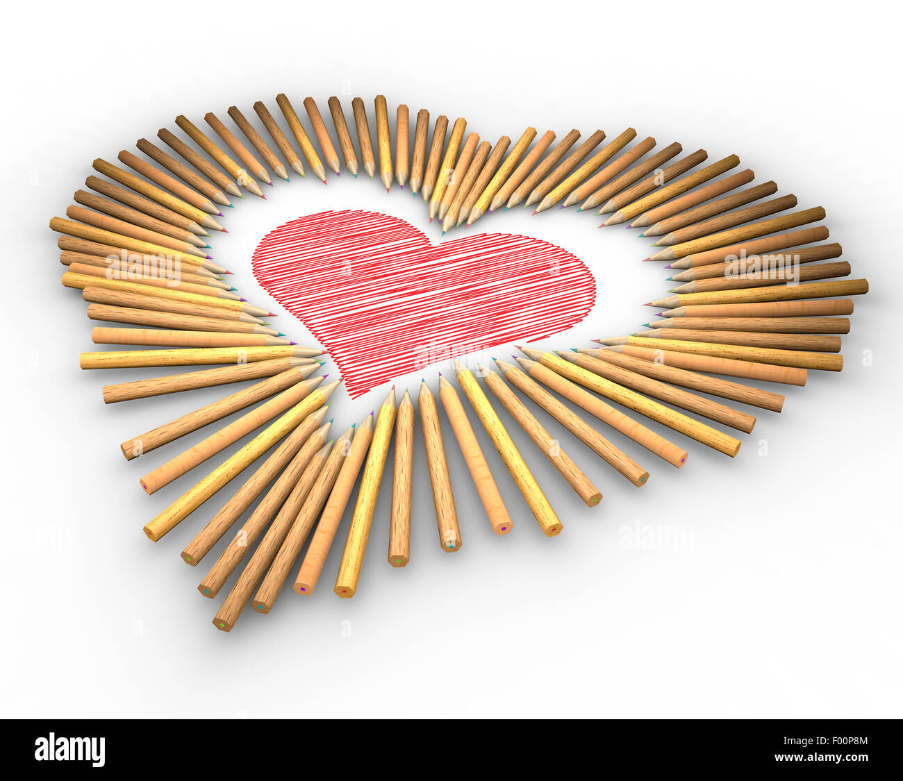 Crayons de couleur en forme de coeur, un coeur sketch Banque D'Images