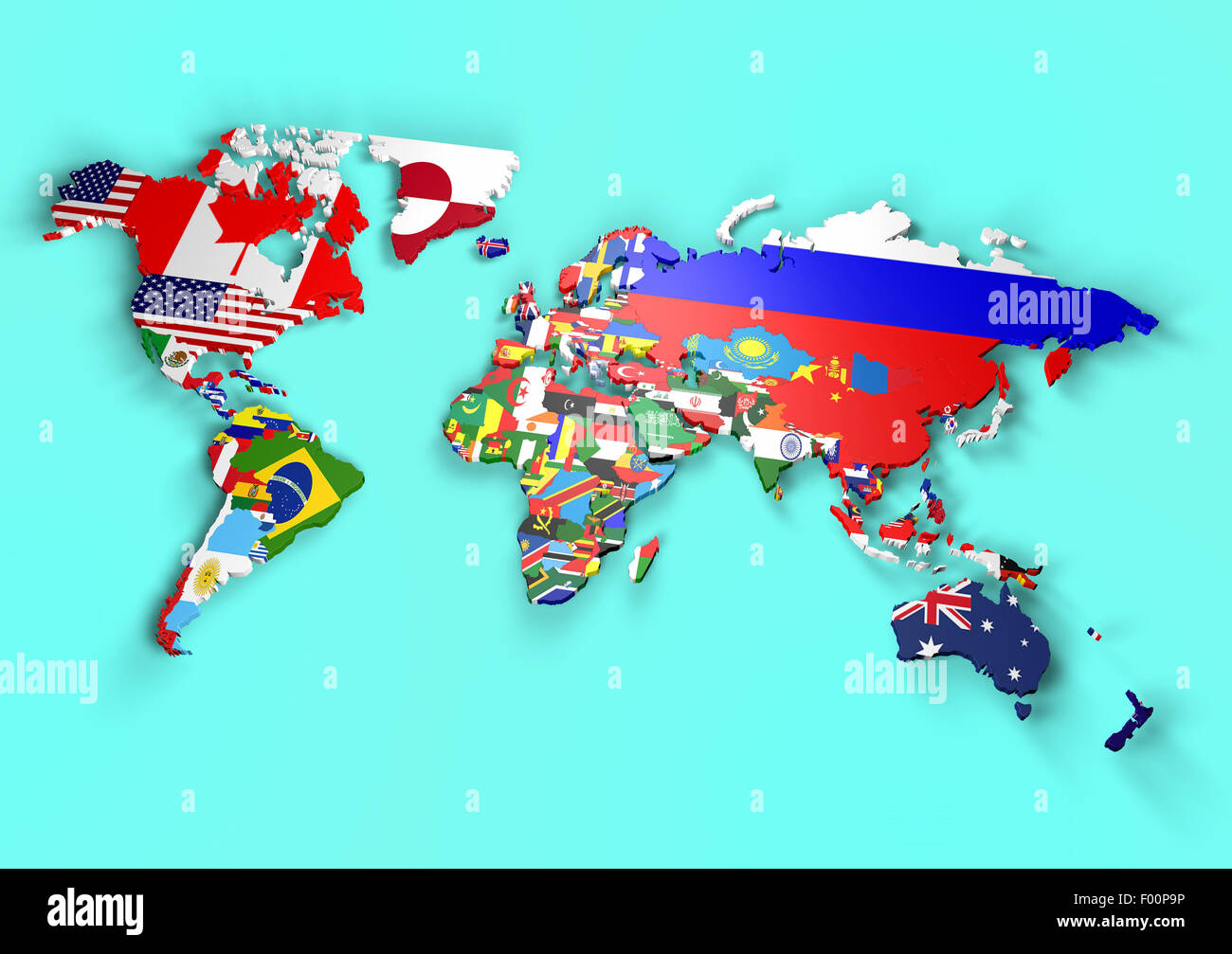 Carte politique du monde avec les drapeaux des pays Banque D'Images