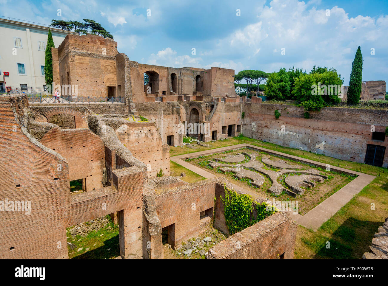 Les ruines antiques des chambres de la Domus Augustana. Forum romain. Rome, Italie. Banque D'Images