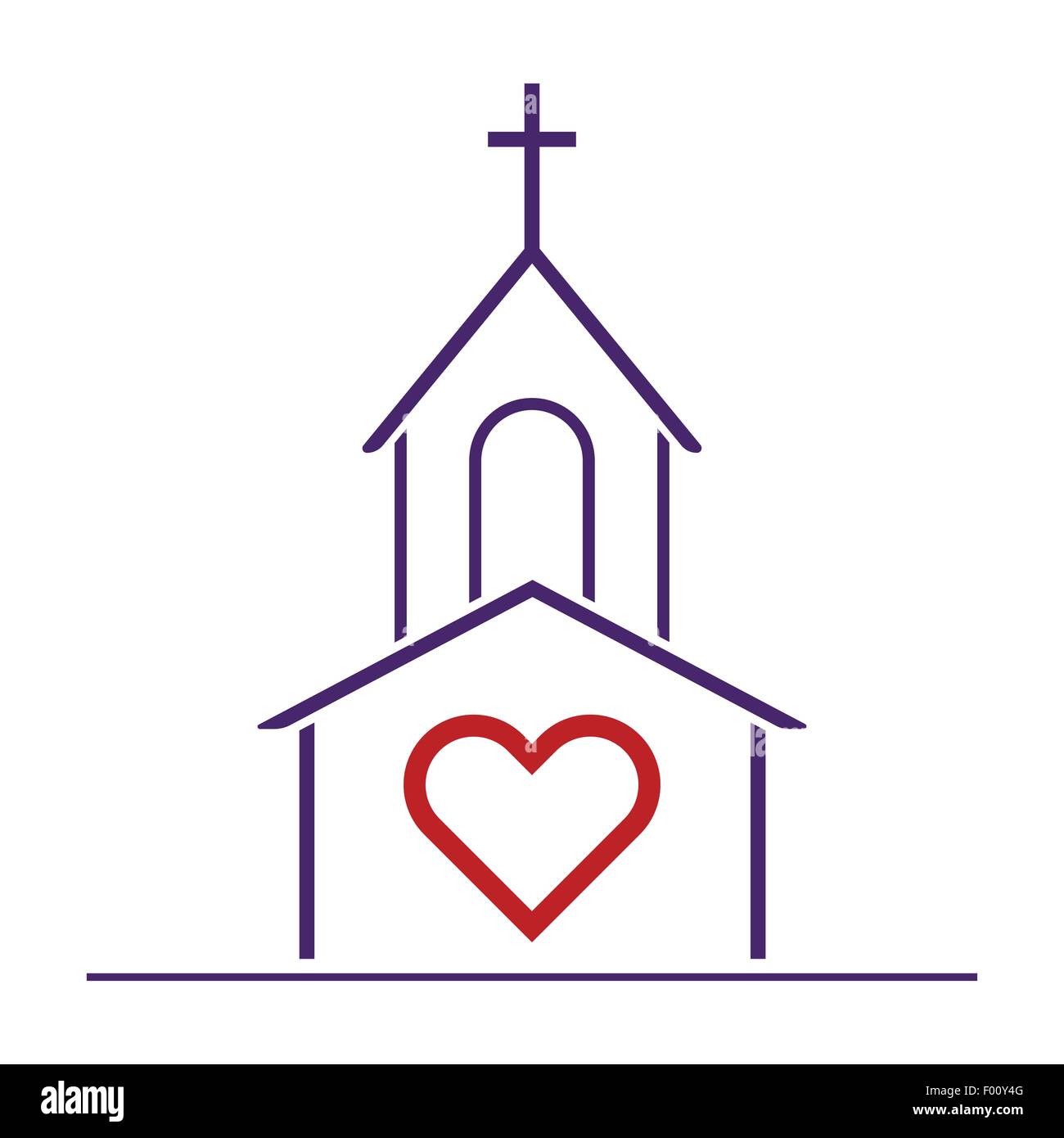 L'Église chrétienne et le coeur comme symbole d'amour. Amour religieux concept. Vector illustration. Illustration de Vecteur