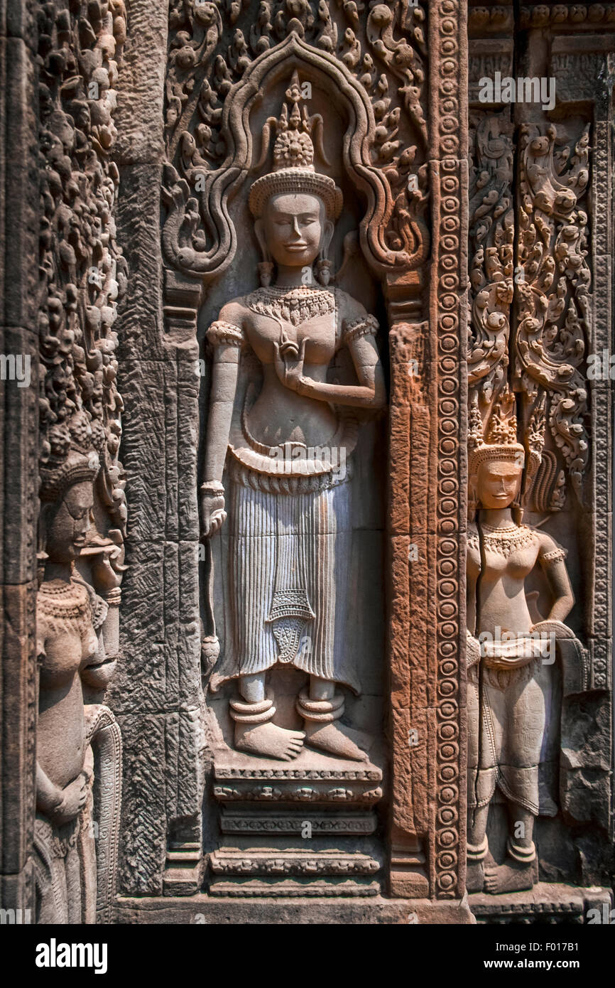 Un bas-relief sculpture à Angkor Wat, au Cambodge Banque D'Images