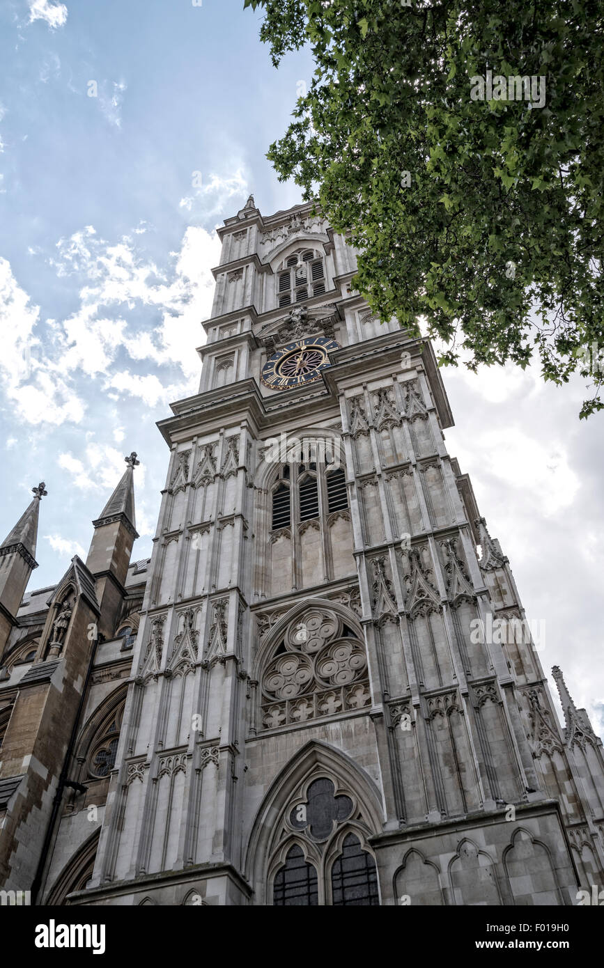 Jusqu'à lors d'une tour d'église de l'abbaye de Westminster, Londres, Angleterre Banque D'Images