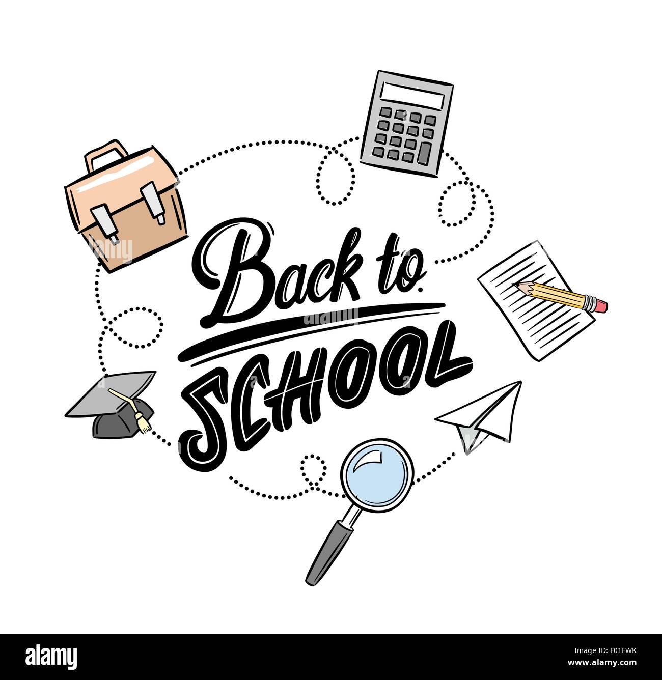 Message retour à l'école avec des icônes d'éducation contre le vecteur fond blanc Illustration de Vecteur