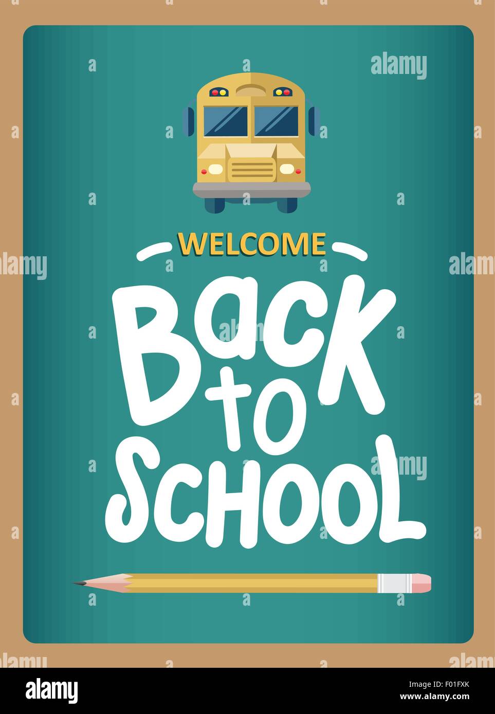 Message de bienvenue de nouveau à l'école avec des icônes vecteur sur green chalkboard Illustration de Vecteur