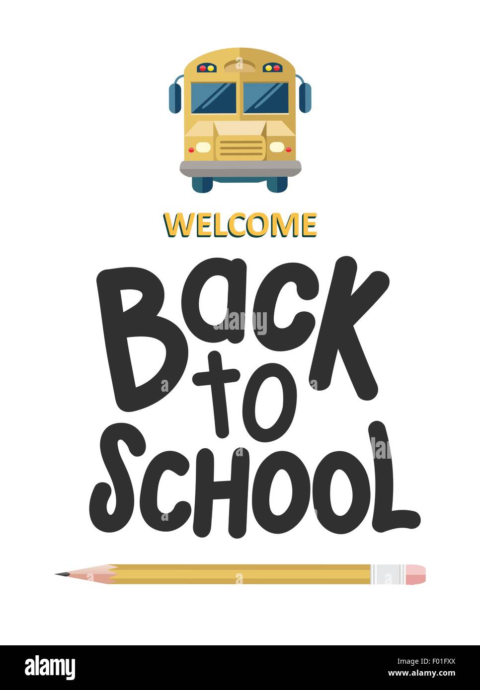 Message de bienvenue de nouveau à l'école avec des icônes vector against white background Illustration de Vecteur