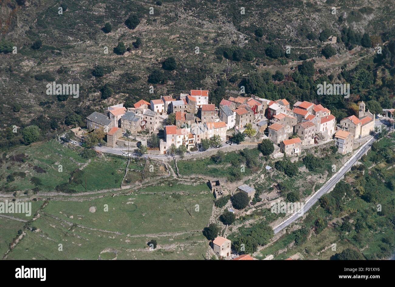 Vue aérienne de Omessa - Corse, France Banque D'Images