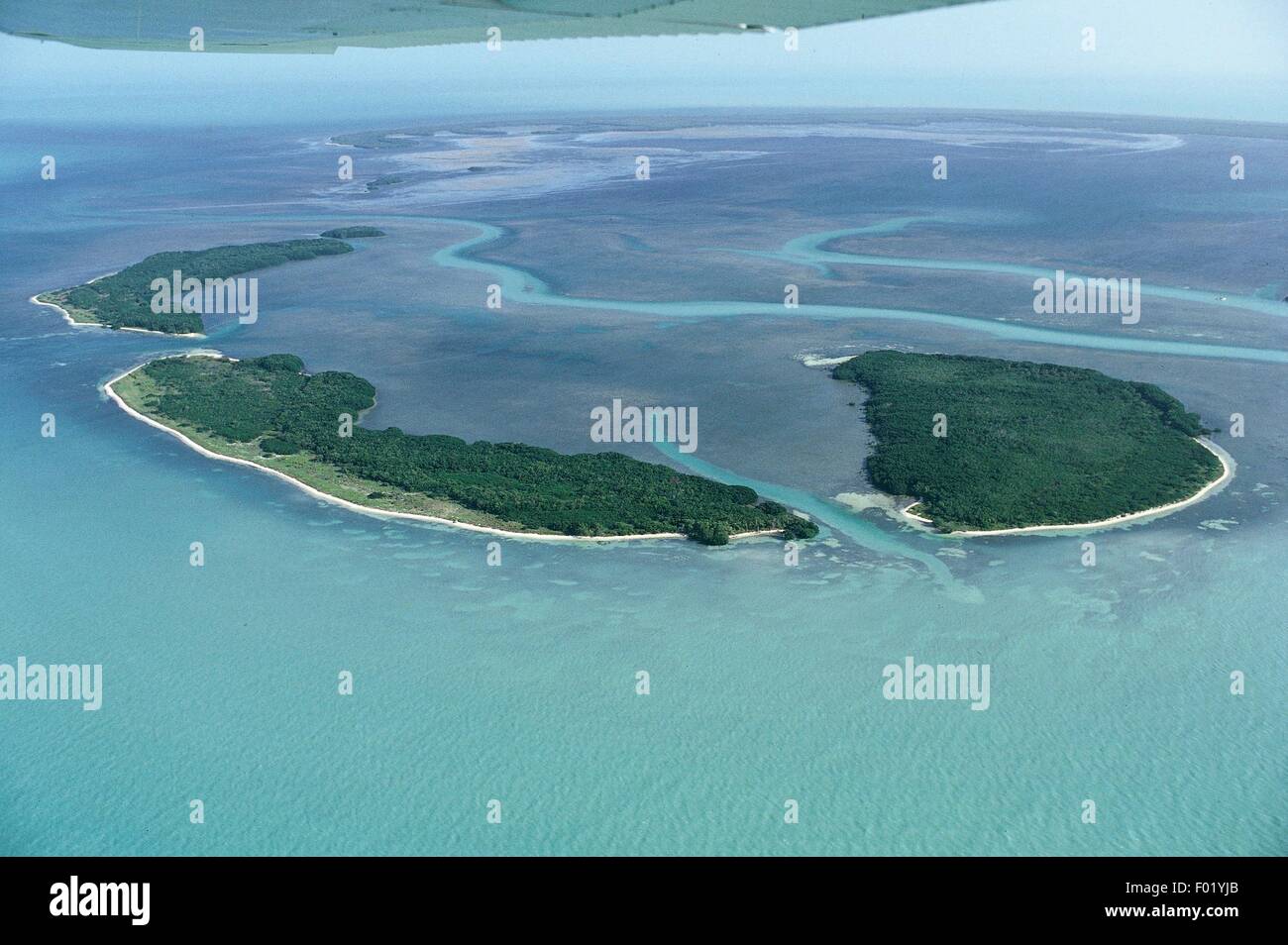 Vue aérienne de l'archipel des Marquises - Polynésie française (France) Banque D'Images
