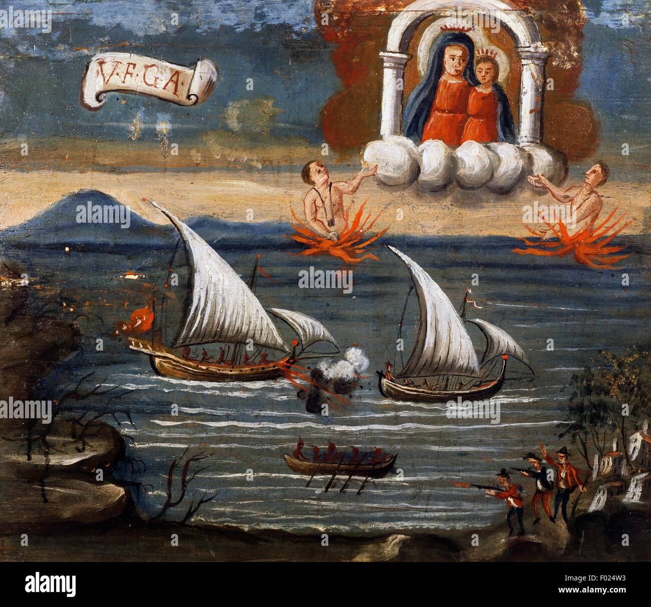 Accident en mer, ex-voto marins, l'Italie, 18e siècle. Banque D'Images
