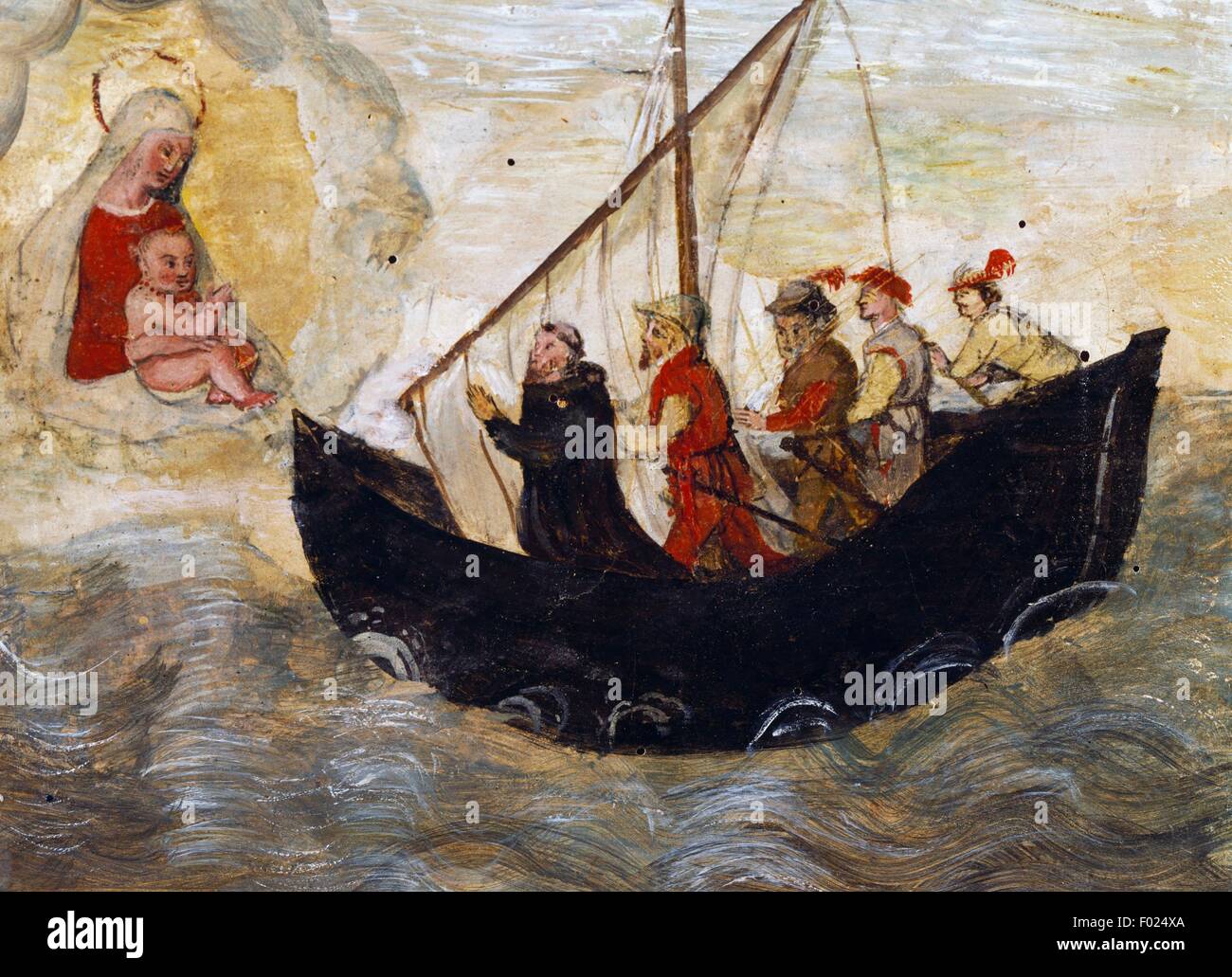 Voile sur la mer déchaînée, ex-voto marins, l'Italie, 19e siècle. Banque D'Images