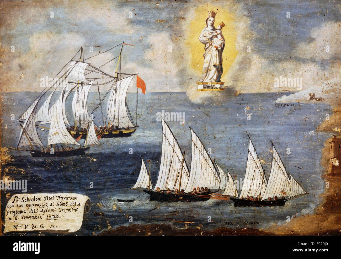 Les bateaux à voile en mer, ex-voto marins, l'Italie, 17ème siècle. Banque D'Images