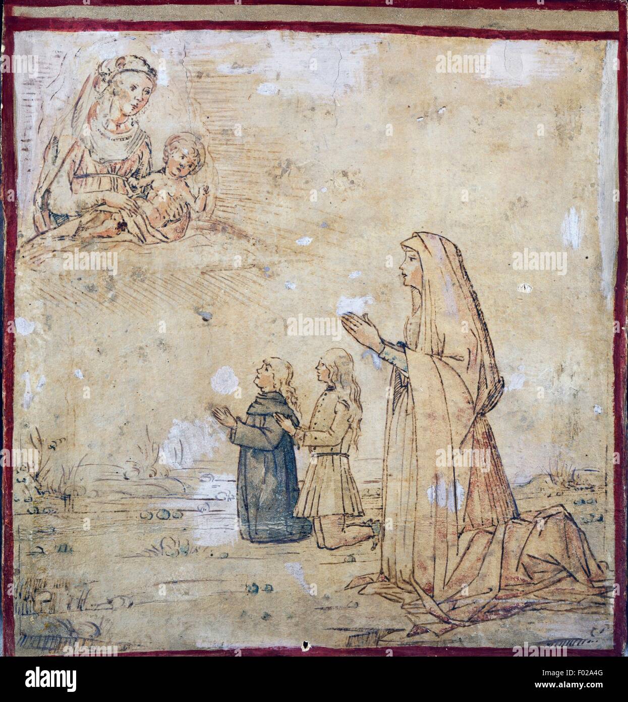 Dans la prière des moniales, ex voto, Italie, 15e siècle. Banque D'Images